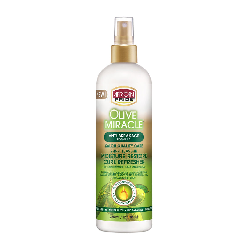 African Pride Olive Miracle Moisture Restore Curl Refresher Leave In Spray 12 Oz